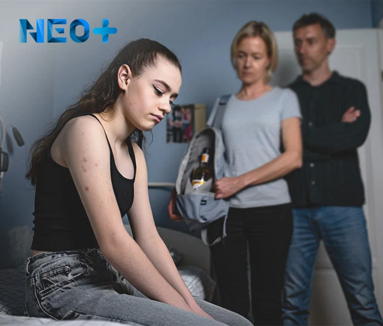 Девушка подросток сидит на фоне родителей